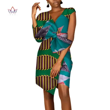 

Fashion Dashiki African Dresses for Women Print Bow-tie Sexy Knee-length Dresses Bazin Riche African Women Clothes WY3556