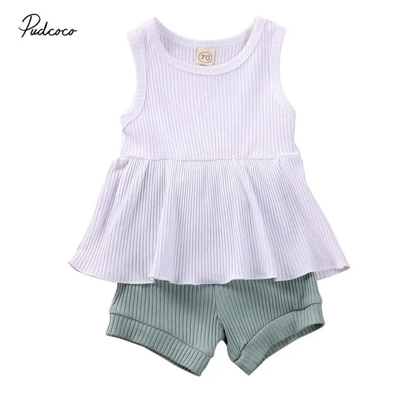 

2020 Summer Cute Sleeveless 2Pcs 3-24M Infant Cotton Linen Solid Vest Top Dress+Shorts Toddler Baby Girls Clothes Set 2pcs