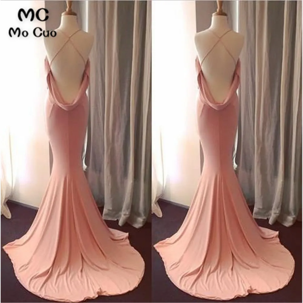 Sexy Mermaid Long Pink Prom Dress Evening Dress with Criss Cross Back (2)
