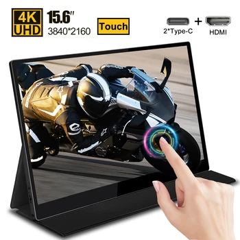 Monitor portátil con USB tipo C, pantalla táctil de 15,6 pulgadas, 4K, pantalla LED para teléfono Huawei, Samsung, ordenador portátil, monitor táctil para videojuegos, HDMI