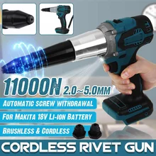 1200W 380N.m Electric Cordless Rivet Guns LED Light Rechargeable Riveter Applicable 2.0-5.0mm 1500Rpm For Makita 18V Battery