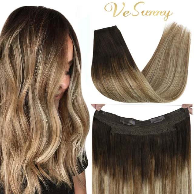 Human Hair Crown Extensions Blonde Hair Extensions Invisible Real Human Hair Double Weft Halo Real Hair Extensions Human Hair 2-6-24