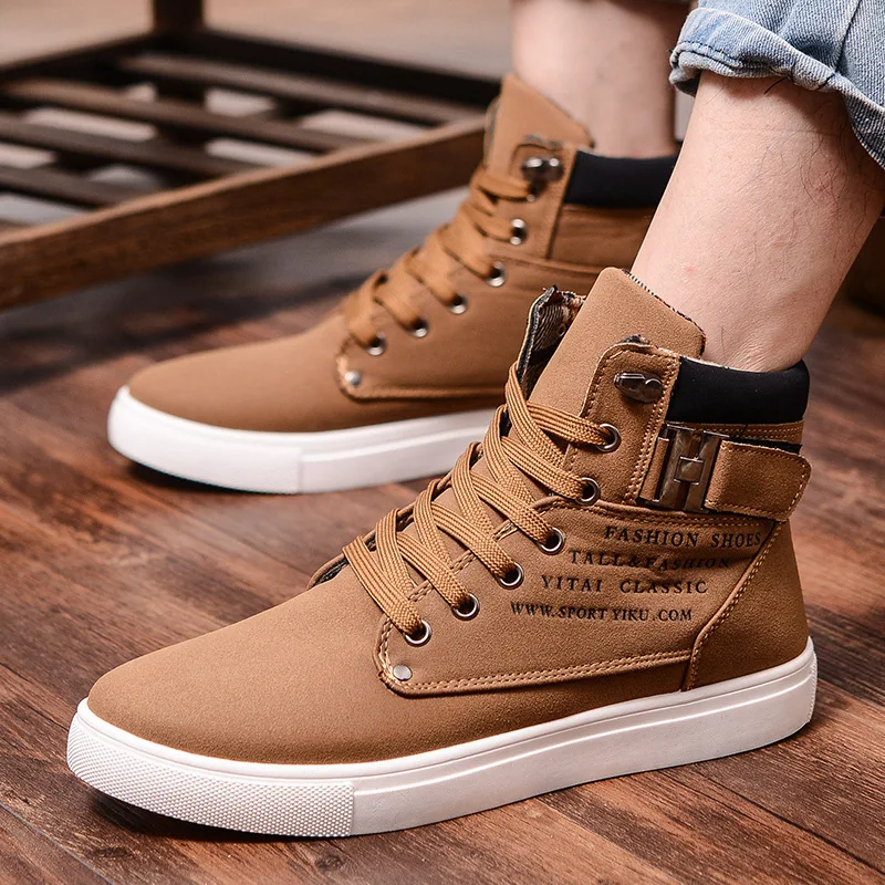 

Pop Men's Casual Shoes High-Top Autumn Winter Lace-up Shoes Men Ankle Boots zapatos hombre