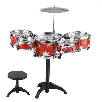 

Plug Size Lightweight Mini Children Kids Practicing Drum Instrument Portable ABS Stainless Steel Drum Set With Chair