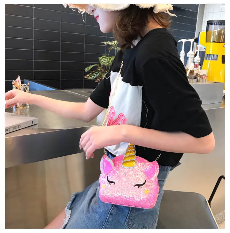 Kids Sequin Gillter Unicorn Handbag Purse Kuwaii Pink Silver Unicorn Crossbody Bags for Little Girls Mini Leather Shoulder Purse (31)
