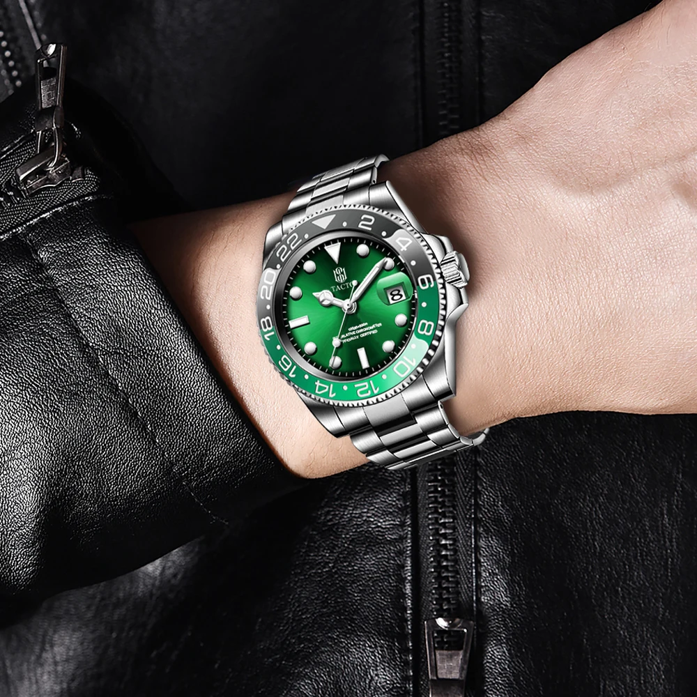 2021 TACTO Mens Watches Top Brand Luxury Gmt-Driver Sports Watches Black Steel Case Rotated Male Wrist Watch Relogios Masculinos
