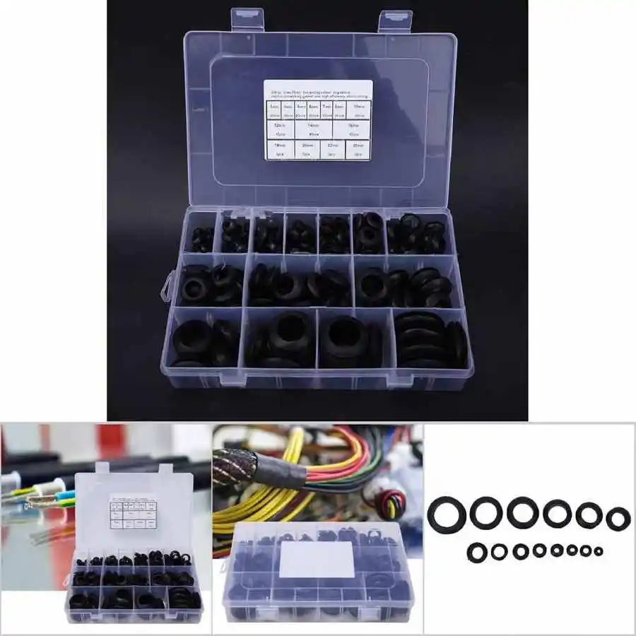 200Pcs Rubber Harness Grommet Retaining Ring Blanking Hole Wiring Cable Gasket 3mm-25mm 200Pcs Rubber Harness Grommet Retaining Ring Blanking Hole Wiring Cable Gasket 3mm-25mm