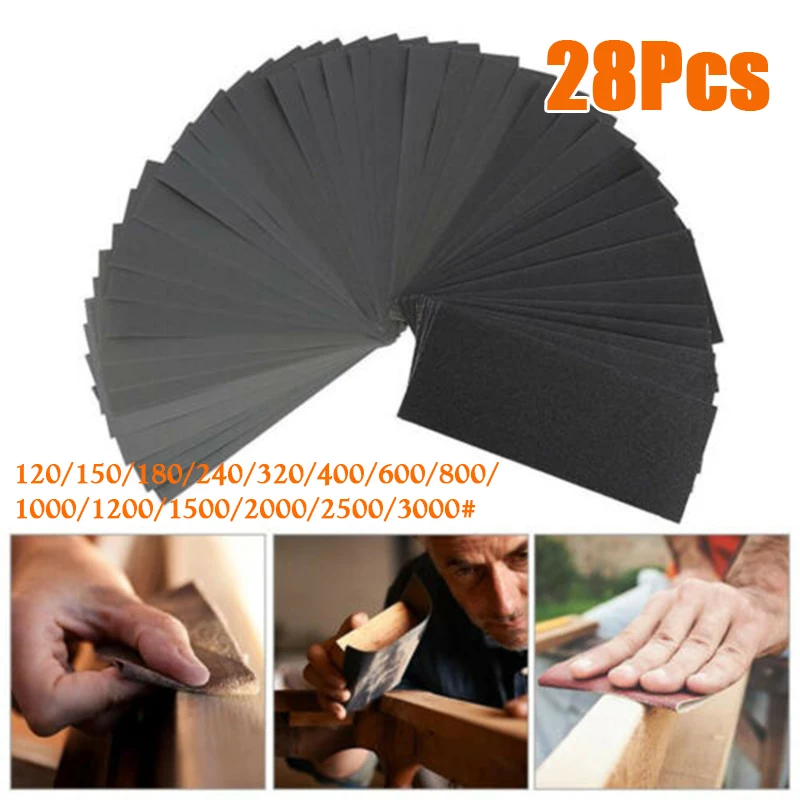 28/42Pcs Mixed Sandpaper 9x3.7inch Dry And Wet Sanding Paper(120-3000 Grit