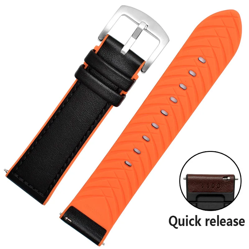 black orange silver Для huawei Watch GT magic watch 2pro Смарт-часы Бизнес Стиль Замена 2in 1 кожаный силиконовый ремешок 22 мм браслет из нержавеющей стали - Цвет ремешка: black orange silver