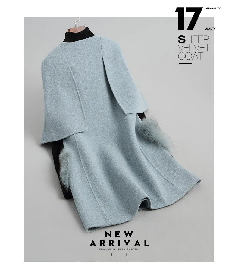 Vrouwen Jas Winter Double Side Wollen Jas Vrouwelijke Jas Mouwloze Lange Wollen Jassen Met Fox Fur Pocket Abrigo Mujer Mijn en S