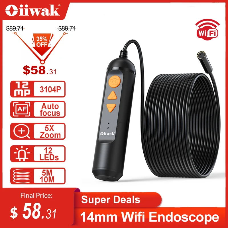 Эндоскоп Автомобильный Oiiwak 12-мегапиксельный с Автофокусировкой и Wi-Fi мини камера