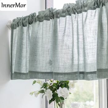 

Innermor Half Linen Curtain for Window Half Transparent Tulle Short door Curtain for bar Home Decor Half Curtain Customized