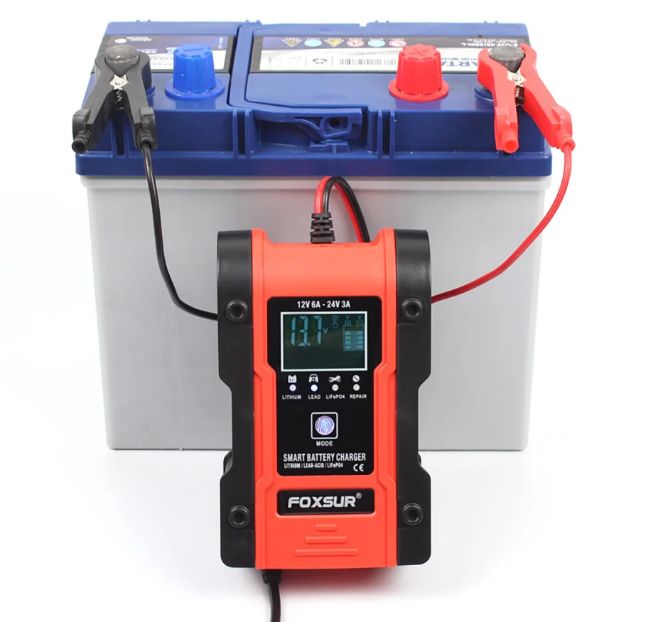 Truck Battery Charger Heavy Duty , FOXSUR 12V 6A 24V 3A Car Smart Battery Charger Fast Charge AGM LiFePO4 Lead-Acid Battery Truck Battery Charger Heavy Duty , FOXSUR 12V 6A 24V 3A Car Smart Battery Charger Fast Charge AGM LiFePO4 Lead-Acid Battery