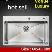Квартира кухня ручная раковина одинарная мойка сделать блюда класса люкс 304 нержавеющая сталь Горячая 600x450/610x460 мм