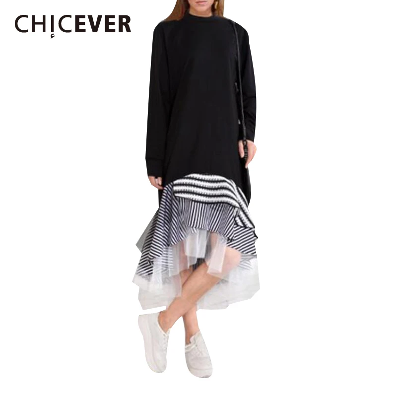 Женское Ассиметричное платье CHICEVER осеннее средней длины с длинным рукавом и