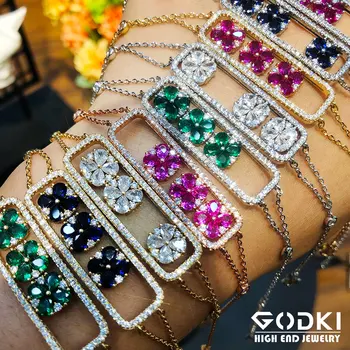 

GODKI Luxury Flower Slide Cuban Link Bracelets Bangles Cubic Zirconia CZ Bohemian Cuff Bracelets For Women Femme Fashion Jewelry
