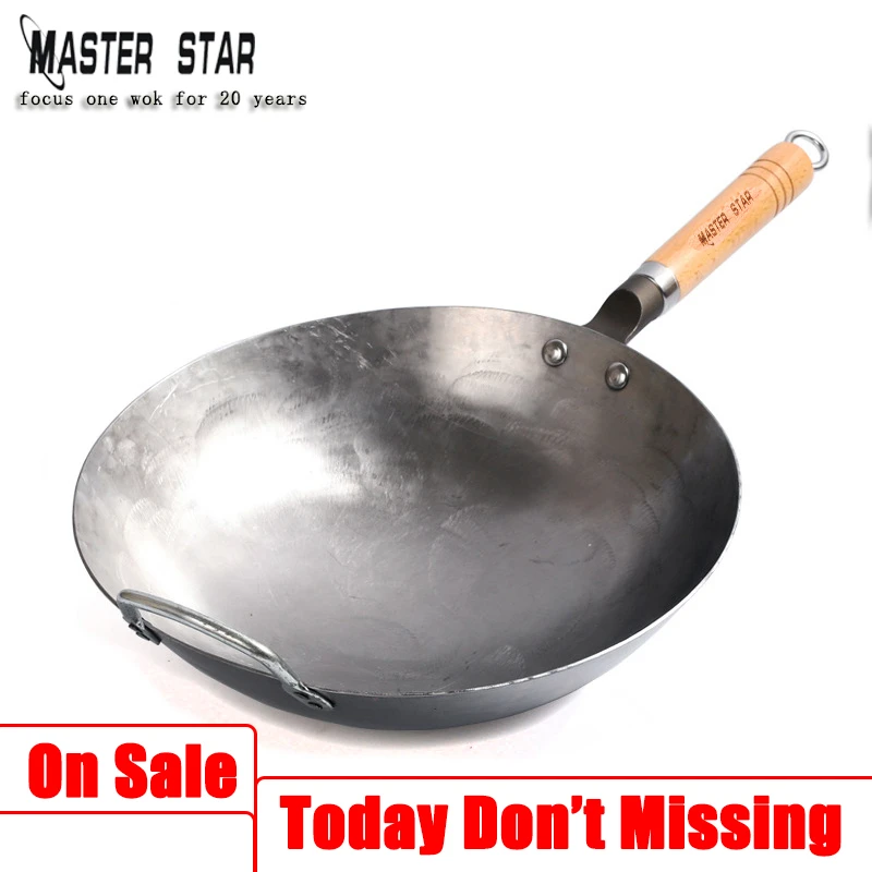 Master Star Chinese Carbon Steel Wok With Ear Handmade Hammering Large