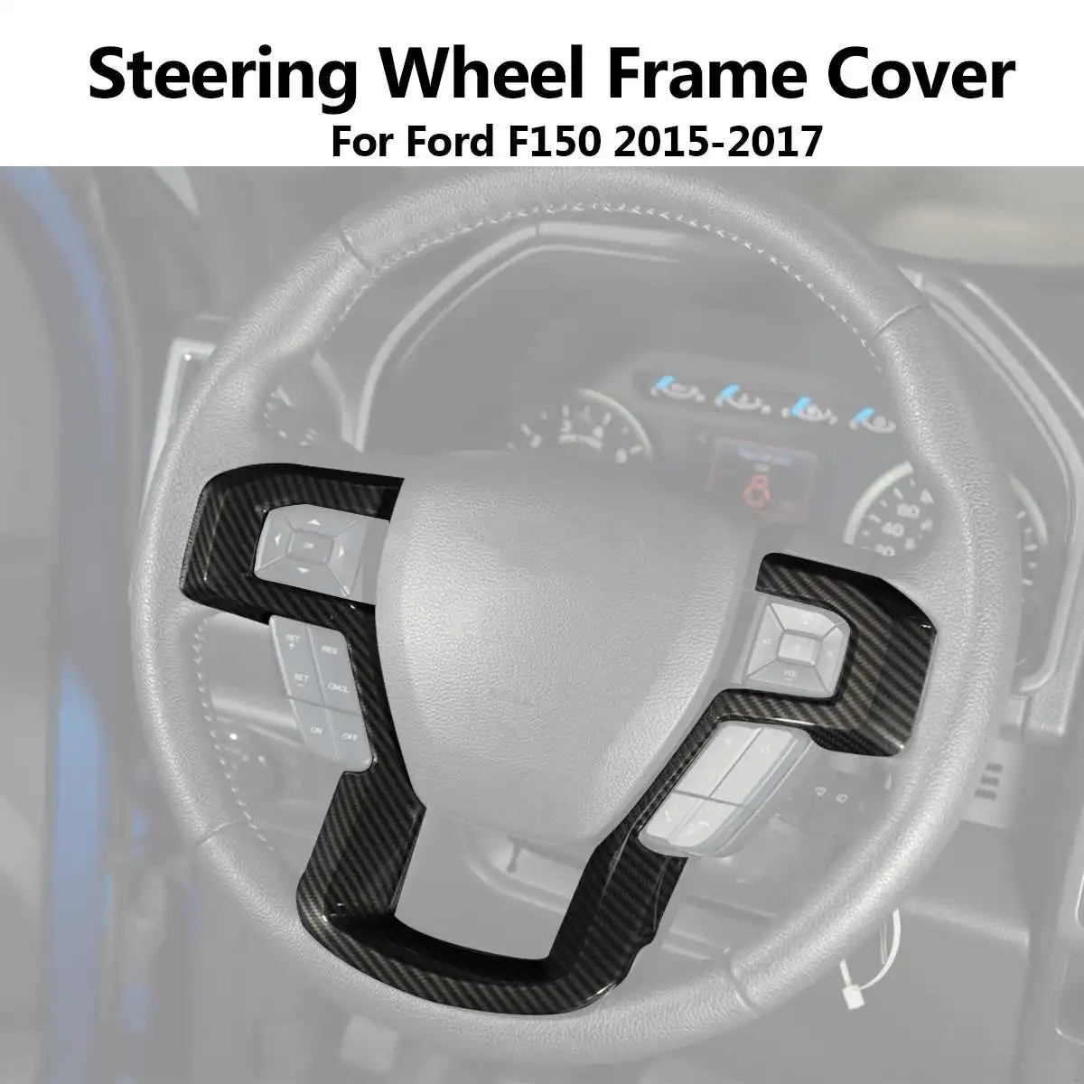 

Black Carbon Fiber Car Steering Wheel Trim Frame Covers Interior Accessories for Ford F-150 2015-2017