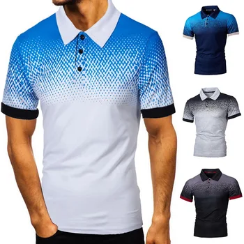 

2020 New Cotton Short Sleeve Tee Shirt Men Gradient Poloshirt Mens Breathable Camisa Masculina Hombre Plus Size 5XL shirt Tops