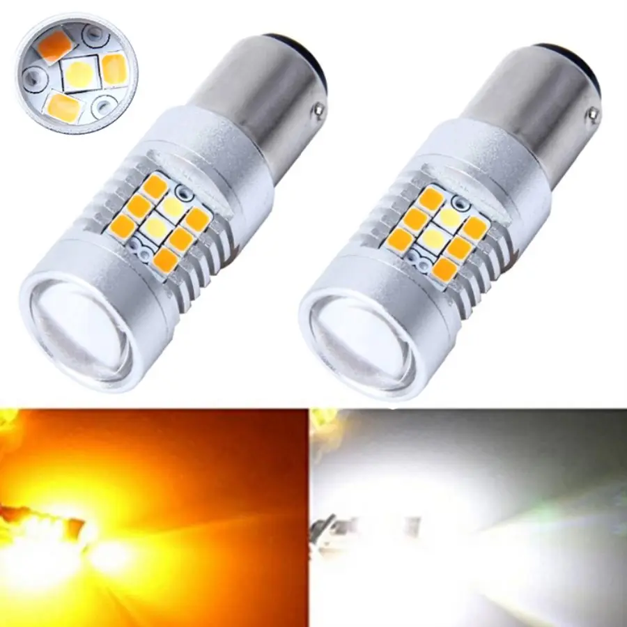 

Car Turn LED Two Color Yellow White Strobe Flashing 1157/BAY15 3157 T25 7443 T20 LED Replacement Bulbs For Car Brake/Tail Lights
