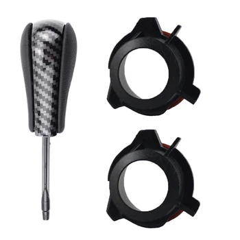 

NEW-3 Pcs Car Accessories: 2 Pcs Hid Bulb Accessories Xenon H7 Adapters & 1 Pcs Carbon Fiber Car Gear Shift Knob