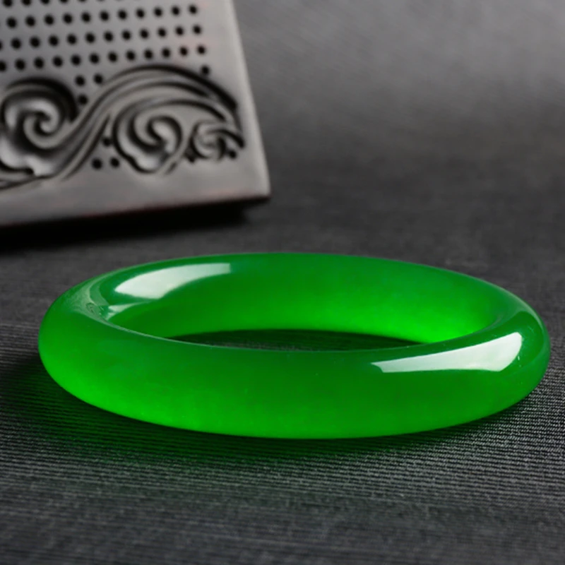 56mm-62mm AAA Beautiful Female Bangle Chinese Green Hand-carved Bracelet KYY8998