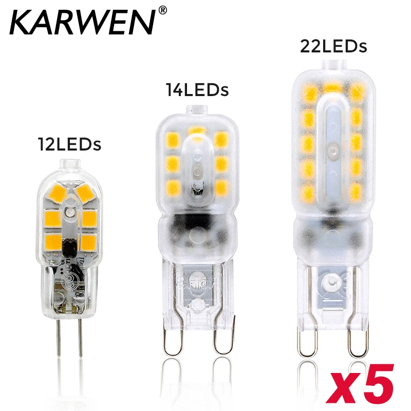 5PCS/lot G4 G9 LED Lamp 2W 3W 5W Lampada LED AC DC 12V 220V Mini