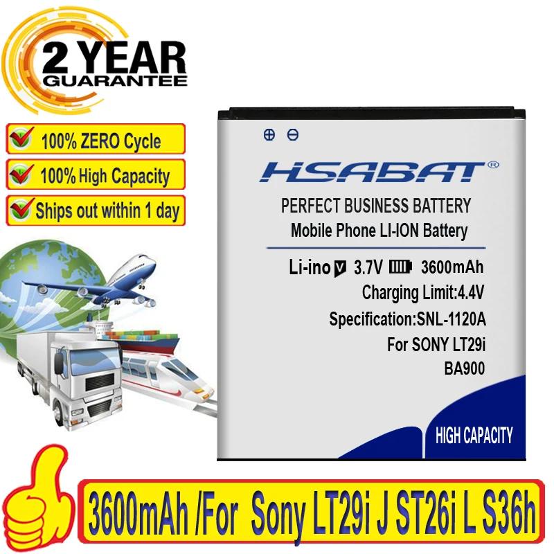 Аккумулятор HSABAT 3600 мАч BA900 для Sony Xperia TX LT29i J ST26i L S36h C2104 C2105 | Мобильные телефоны и