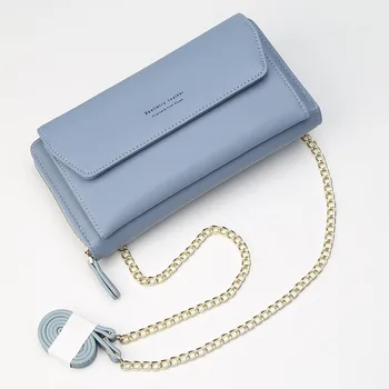 

Fashion Ms. Wallet Large Capacity With Shoulder Strap Ms. Wallet Pure Color Zip Bag Cover Long Design Clutch 2020 wallet women