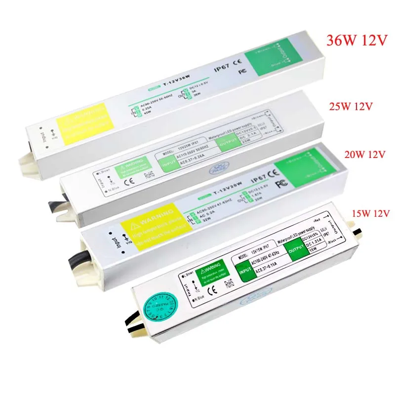 DC12V блок питания Водонепроницаемый 10 Вт 15 20 25 36 60 80 120 150 ac dc trafo 220 в 12 В 24 драйвер