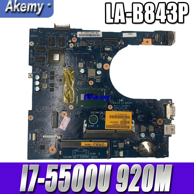 

I7-5500U 920M 2G FOR Dell Inspiron 5458 5558 5758 Laptop Motherboard AAL10 LA-B843P CN-0VFD5V 0VFD5V VFD5V mainboard