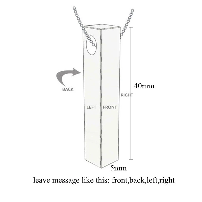 MEN SQUARE BAR PENDANT GIFT FOR HIM LEATHER NECKLACE FOUR SIDES ENGRAVING ENGRAVING PERSONALIZED