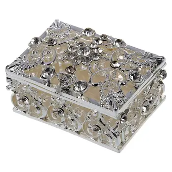 

CSS Small Rhinestone Embellished Hollow Jewelry Storage Gift Trinket Box Silver