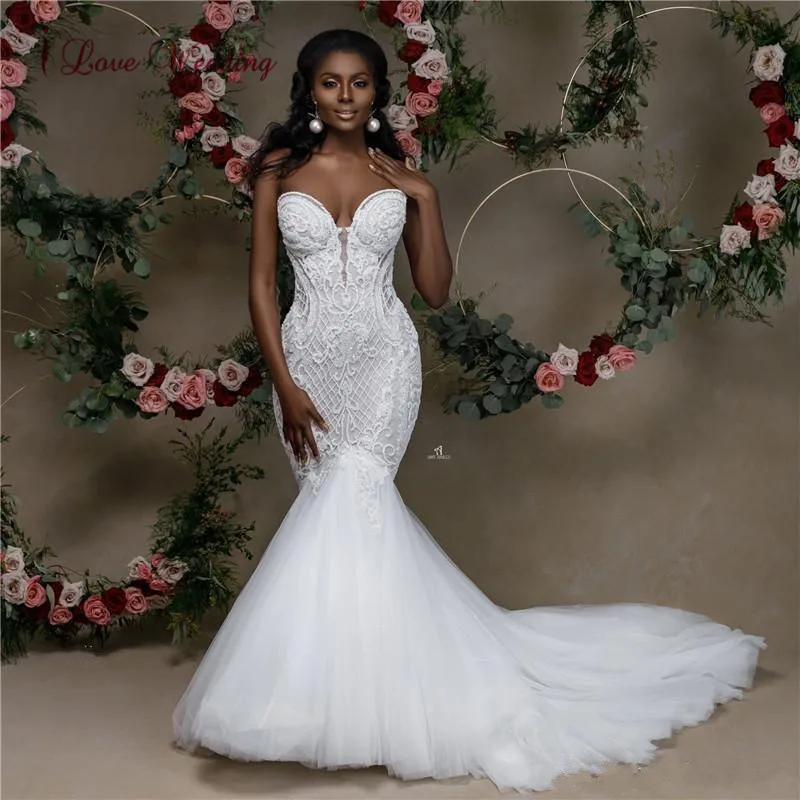 Vestido De Novia 2020 свадебное платье русалки милое тонкое расшитое бисером невесты на