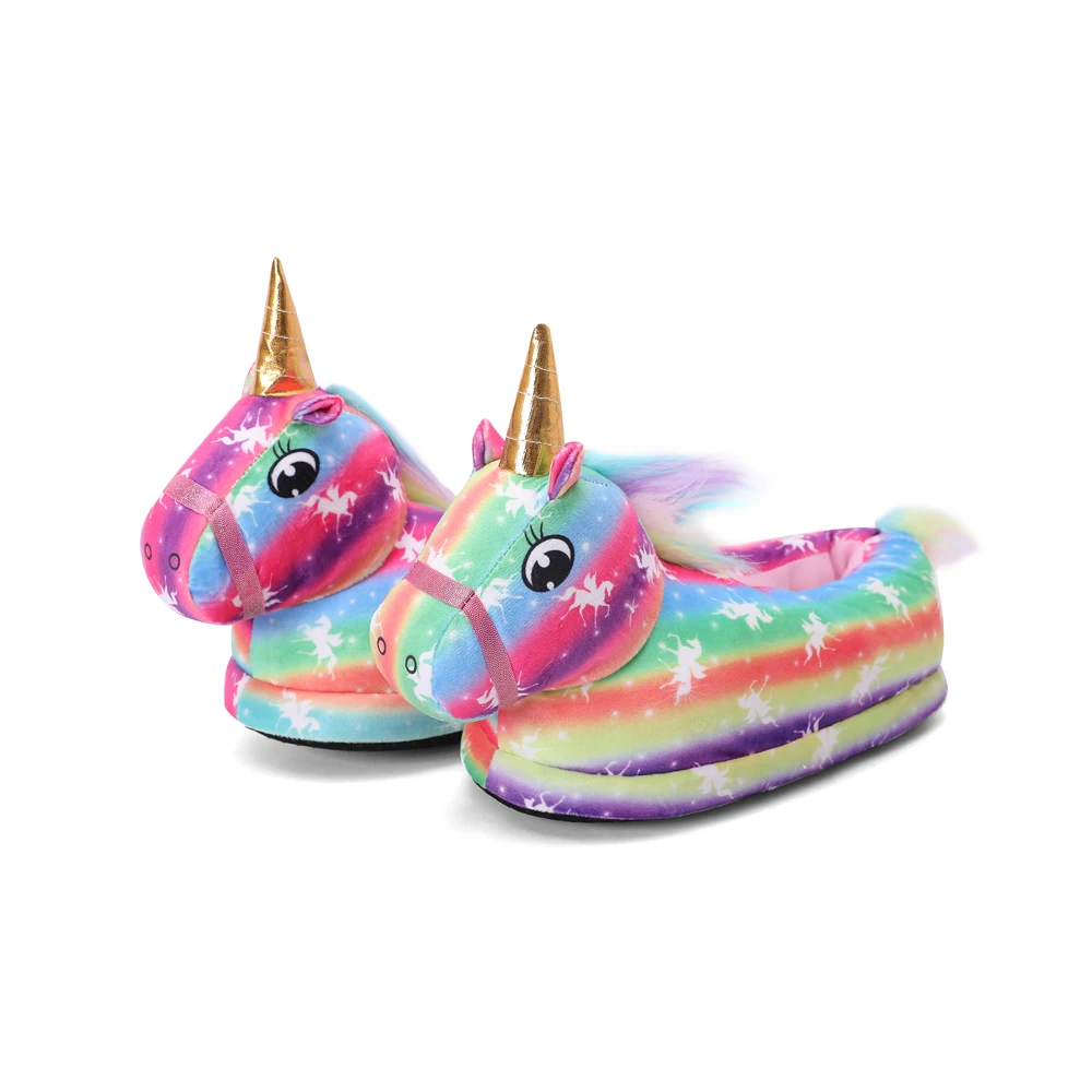 Children Rainbow Unicorn Slippers Winter Warm Animal Paw Indoor Shoes for Kids Furry Home Slippers Boy Girl Onesie Pajama Shoes best children's shoes