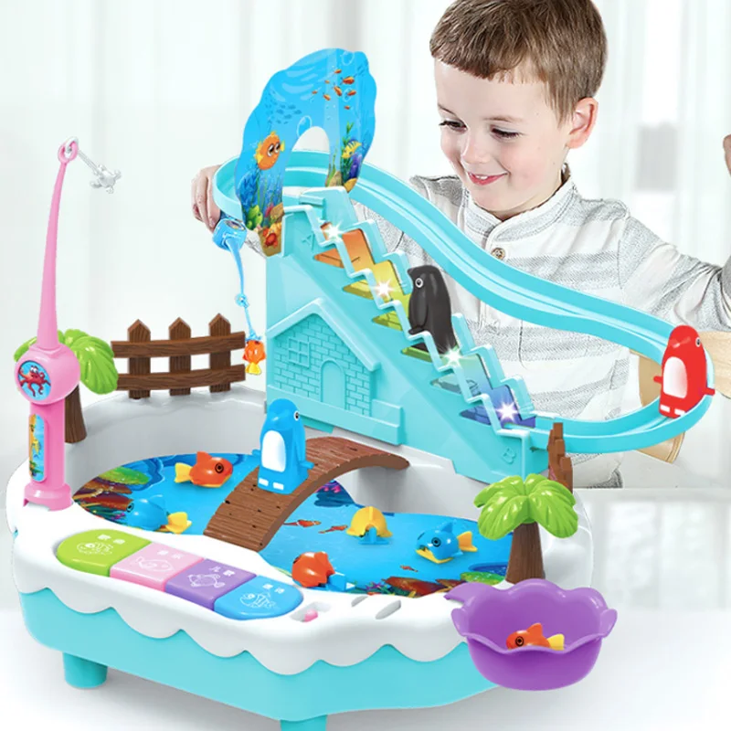 Электрические магнитные игрушки для рыбалки, 3-6 лет старый Пингвин поднимающийся по лестнице музыкальным светом играть интерактивные, образовательные игрушки