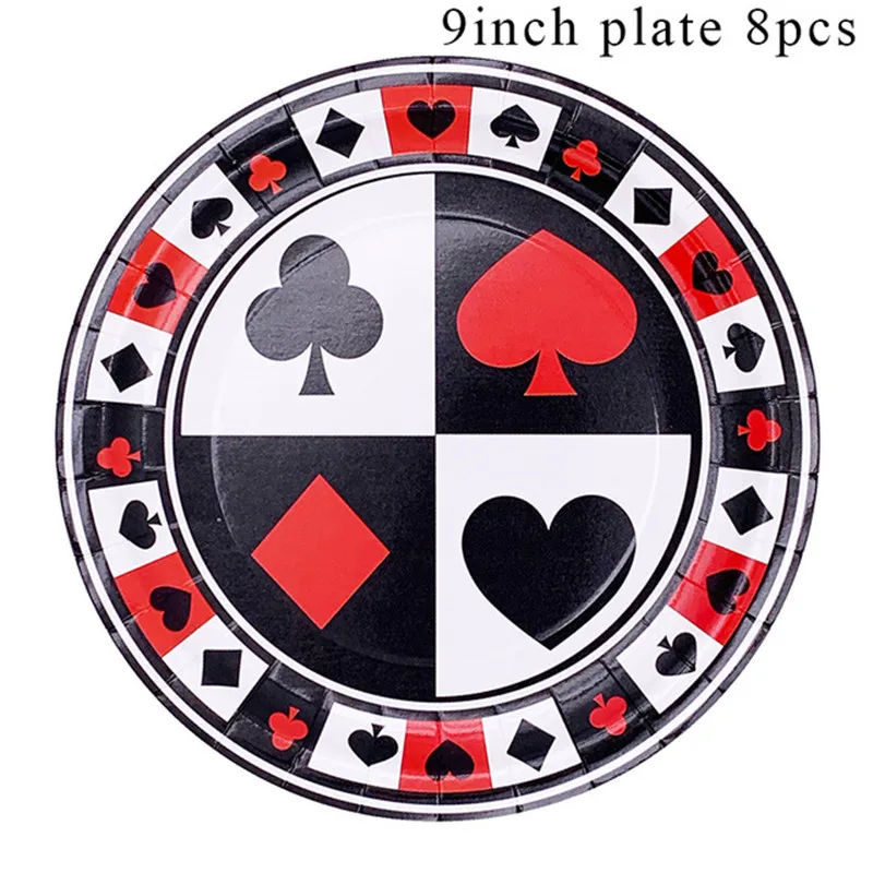 Casino Theme Decoration Balloon Disposable Tableware Poker Happy Birthday Party Pull Flag Pull Flower Card Party Supply AS08 (9)