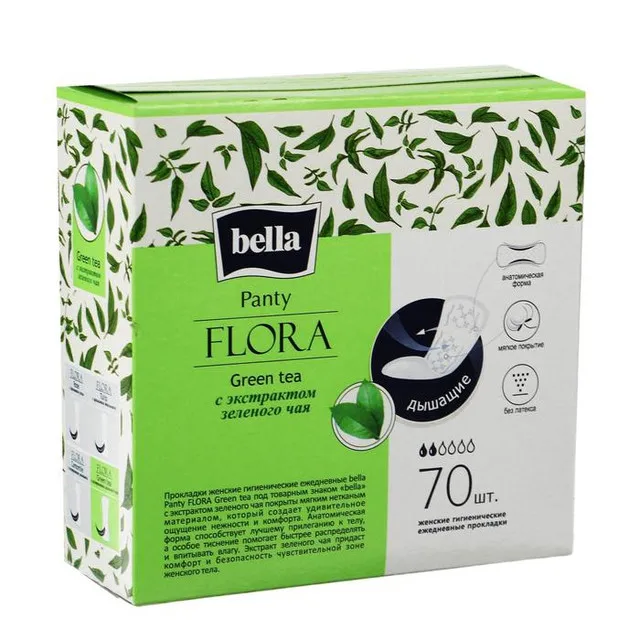 BELLA Прокладки ежедневные PANTY FLORA Green tea 70 шт./уп. (с экстрактом зеленого чая) | Красота