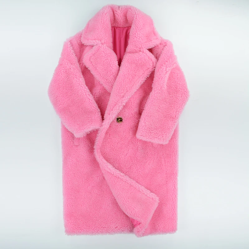 Fur Coat Women Winter Super Warm Wool Outwear Teddy Bear Icon Coat rf0166 - Цвет: Розовый