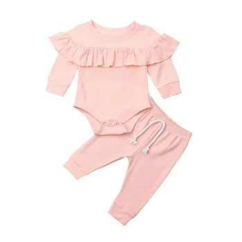 

Girls Tracksuit Clothes 2019 Infant Baby Girls Kid Ruffle Long Sleeve Rompers Tops Leggings Pants Autumn Winter Home Clothes Set