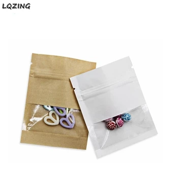

200Pcs Clear Window Zip Lock Kraft Paper Bags Dried Food Tea Nuts Cookie Self Sealing Zipper Wrapper Party Gift Package Bag Mini
