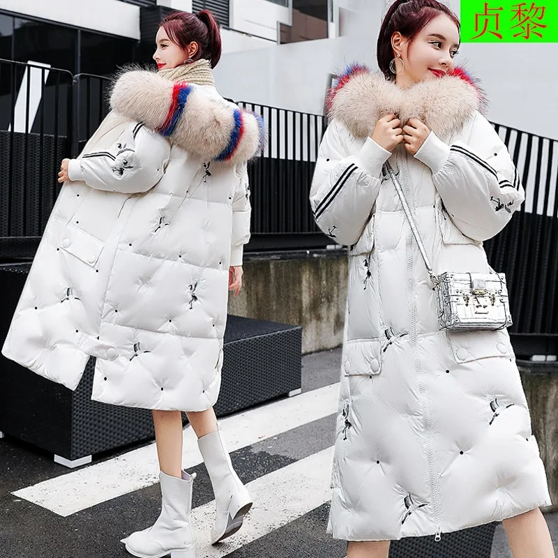 

2018 New Style Fat Mm Cotton-padded Clothes Women's Mid-length Loose-Fit Slimming Large Fur Collar Embroidered Cotton Coat Winte