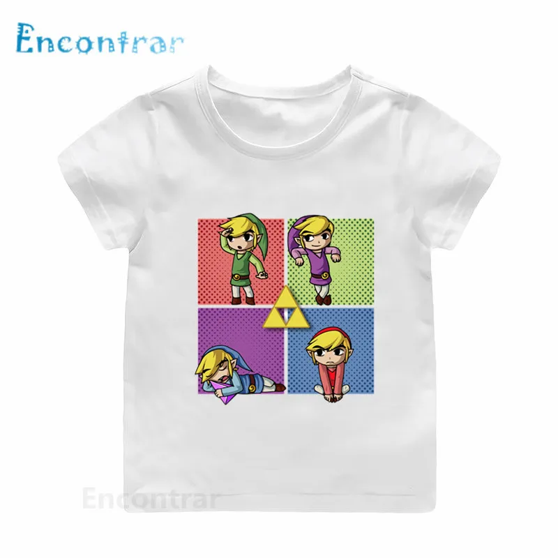 Детская футболка с принтом из мультфильма «Легенда о Зельде» и «Triforce»; детская забавная футболка; летняя одежда для мальчиков и девочек; HKP5246 - Цвет: Modal White