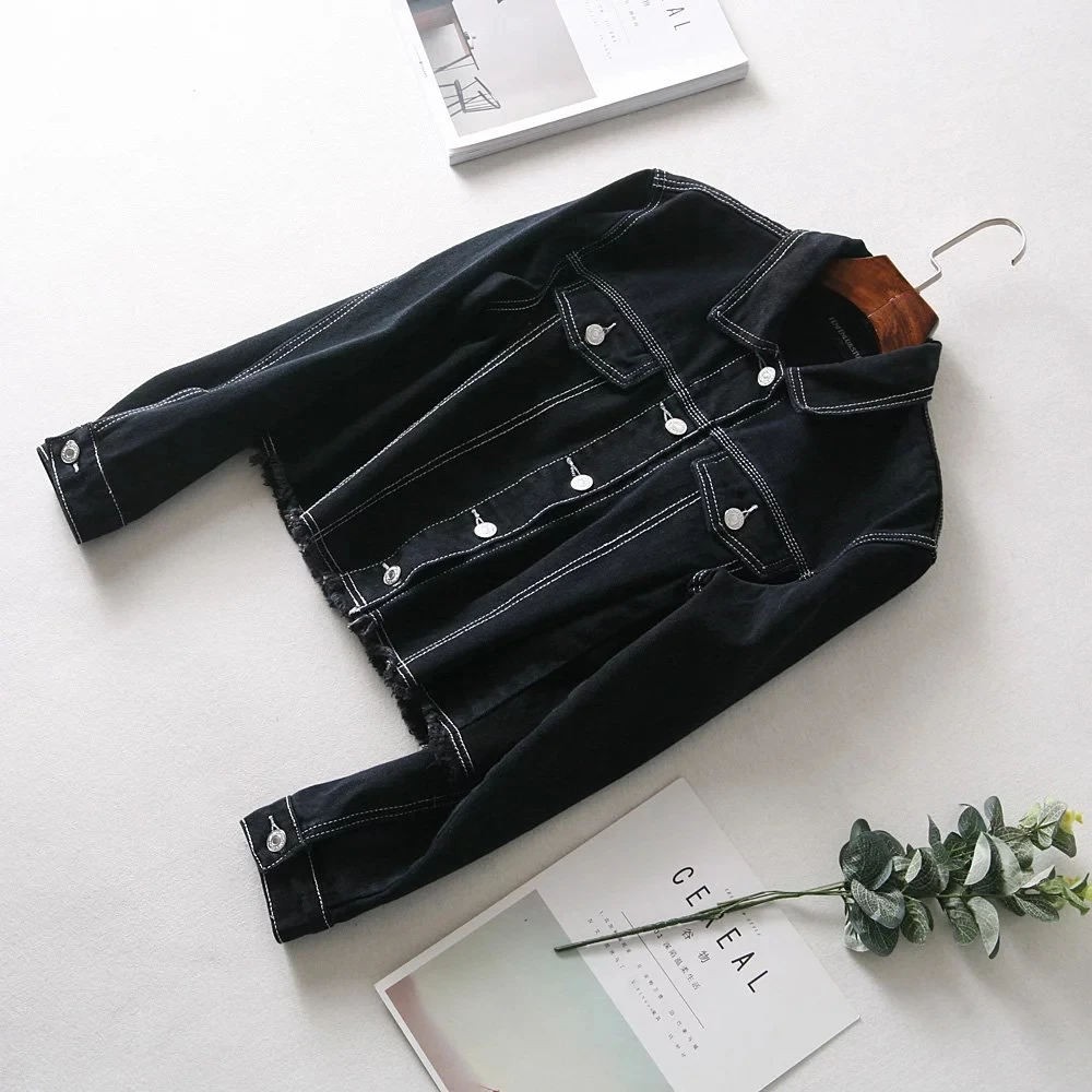 Увядшая Высокая уличная швейная нить открытая однобортная джинсовая куртка для женщин casaco feminino jaqueta feminina джинсовая куртка сзади