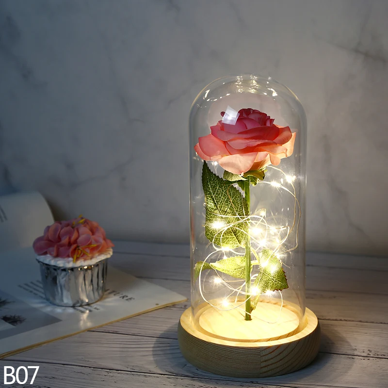 21 см светодиодный вечный эксклюзивный цветок розы в стеклянном куполе красота и чудовище роза на День Святого Валентина подарок свадебное украшение