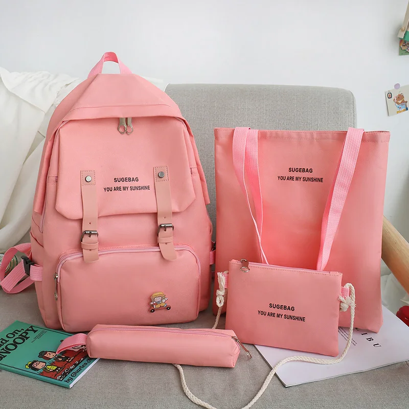4 unids/set niños bolsas de la Escuela de las mujeres Mochila de Nylon niños Corea hombro bolsa bolso Mochila para las niñas Mochila Escolar 2020