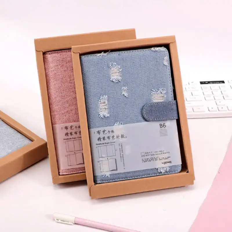 

96 sheets Retro Fabric Hardcover Notebook Thicken Handbook Plain Diary Book Notepad Magnetic Buckle Cartoon Bookmark Belt