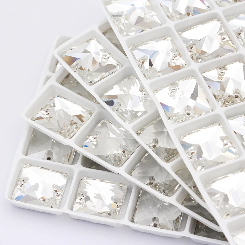 

12mm Sparkly Crystal K9 Glass Square Sew on Rhinestones Flat Back Buttons Strass Crystal Rhinestones Sew on Wedding Decoration