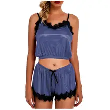 Женская пижама без рукавов на бретелях, комплект ночного белья, Дамская кружевная отделка, Атласный топ на бретельках, бесшовные красочные пижамные комплекты с высоким качеством