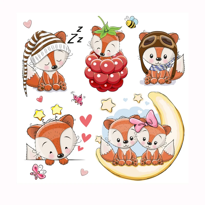 

Lovely Animal Patch Set Heat Transfer Vinyl Washable Stickers for Baby Clothing Shirt Appliques Stripes on Clothes Thermal Press